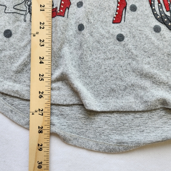 Holiday Sweater Girl & Dog Polka Dots Gray Studs Studded Sparkle Girly Glam L - Picture 15 of 16